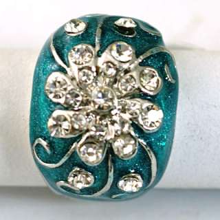   Size 8 Blue Enamel 18K White GP Wedding Diamante Zircon CZ Floral Ring