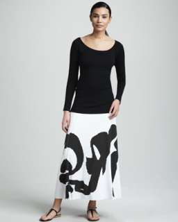 Scoop Neck Top, Twisted Infinity Scarf & Printed Maxi Skirt