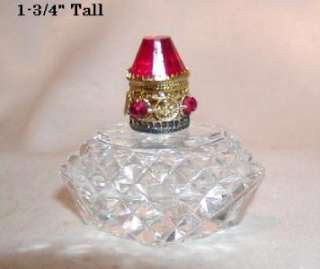 CZECH Mini Perfume Bottle   With Red Rhinestone on Cap 1 3/4 Tall 