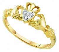 Ladies Diamond Claddah Claddagh Ring 10K Gold  