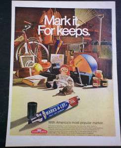 1969 Ad Carters Marks a lot Felt Tip Marker for Keeps  