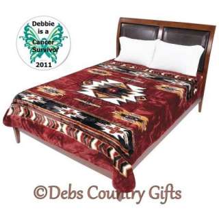 Burgundy Native American Plush Blanket 79x91 King/Queen 024409955358 