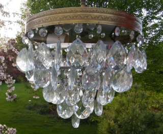ANTIQUE GLASS CRYSTAL PRISM CEILING LIGHT LAMP FIXTURE  