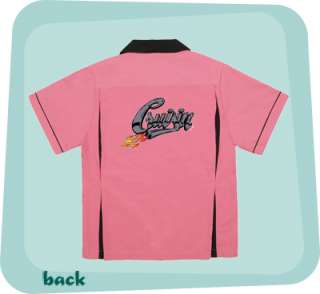 CRUISIN w/FLAMES PINK/Black CLASSIC retro bowling shirt pleats Cute 4 