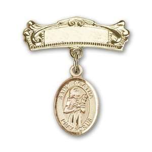 14kt Gold Baby Badge with St. Agatha Charm and Arched Polished Badge 