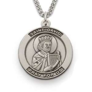   Silver 7/8 Round St. David, Patron of Poetry Medal on 24 Chain