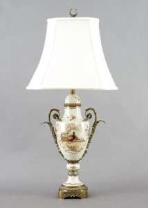 REPRODUCTION WOODLANDS PHEASANT PORCELAIN LAMP BRASS  