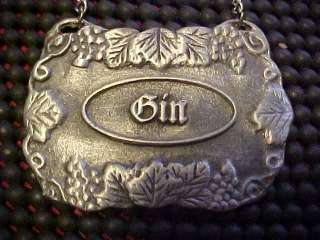 GIN Decanter Label Bottle Tag by Bacchus Pewter  