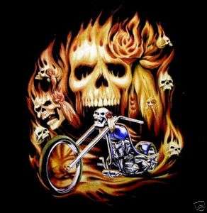 FLAMING SKULL BIKER CHOPPER FLAME MOTORCYCLE T SHIRT 19  