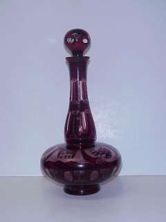 ANTIQUE BOHEMIAN RUBY GLASS DECANTER VERY LARGE 1900S  
