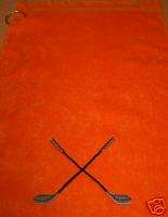 Embroidered Golf Towel 11x18 Orange with Crossed Clubs  