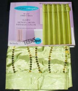 New Fabric Shower Curtain Solid Poly Satin Lime Green w/Sequins 