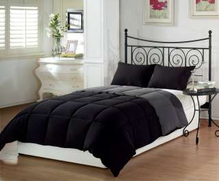   Black Grey Soft Goose Down Alternative Reversible Comforter Set, Queen