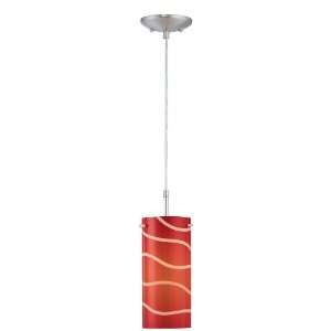   Lamp Red Glass Shade with White Wave Accent Stripes