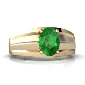   14K Yellow Gold Oval Genuine Emerald Mens Mens Ring Size 7 Jewelry