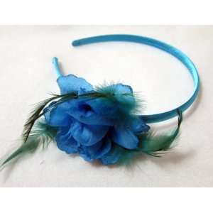  Small Blue Rose with Feathers Headband 