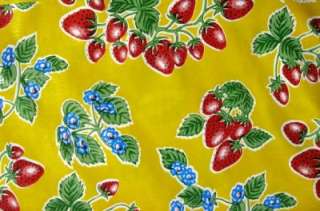 YELLOW FOREVER STRAWBERRY VINTAGE STYLE OILCLOTH FABRIC  
