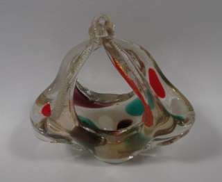 Vintage Murano Art Glass Basket~Italy~Gold Flecks~Italian  