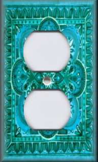 Light Switch Plate Cover   Italian Tile Pattern   Fiore   Turquoise 
