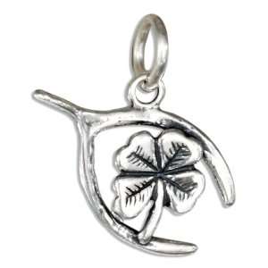  Sterling Silver Lucky Wishbone with Four Leaf Clover Charm. Jewelry