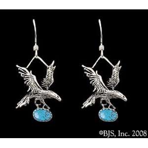 Small Eagle Earrings with Gem, Sterling Silver, Turquoise set gemstone 