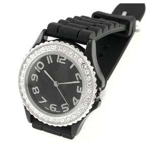    Black Geneva Crystal Accented Silicone Watch 