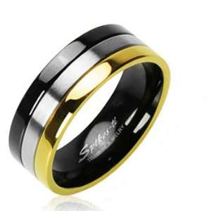   Titanium with Gold Plated and Onyx Colored Edged Ring, 14 Jewelry