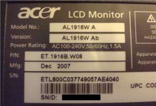   Kit, Acer AL1916W A ILPI 031, LCD Monitor, Caps 729440707194  
