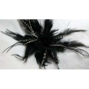 Black and Grizzly Striped Feather Hair Clip and Pin 