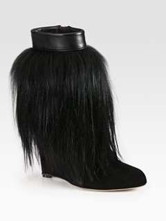 Sergio Rossi   Goat Hair and Suede Wedge Ankle Boots