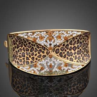 18K rose gold GP swarovski crystal charming leopard bangle B19  
