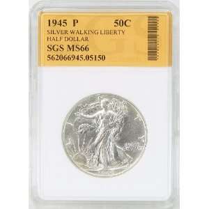  1945 P MS66 Silver Walking Liberty Half Dollar Graded by 