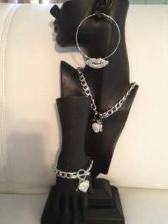   HOP / BASKETBALL WIVES Silver Necklace & Bracelet & Lip Earring  