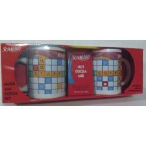 Scrabble Mug and Cocoa Set Gift Package with 2 Mugs, Hot Cocoa Mix 