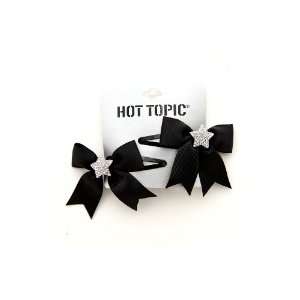  Black Ribbon Bow Bling Star Hair Clips 2 Pack Beauty