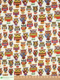 Timeless Treasures Owl & Apple Cream Novelty Cotton Quilt Quilting 