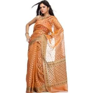   Weave and Meenakari Anchal   Pure Kora Cotton   Weaver Kasim Family