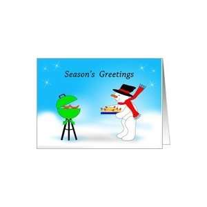  Christmas Snowman Grilling Hot Dogs, Seasons Greetings 