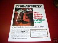 1966 Marlboro Cigarettes Cowboy Boot Xmas Stocking Ad  