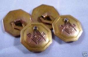Antique 10K Gold & Diamond Masonic Cufflinks  