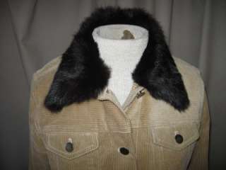 THEORY Tan Corduroy Jacket w/Brown Rabbit Fur Trim Sz M, but fits 