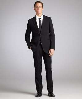 Armani Armani Collezioni navy woven two button suit with flat front 