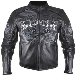 Reflective Evil Triple Flaming Skulls Motorcycle Jacket  