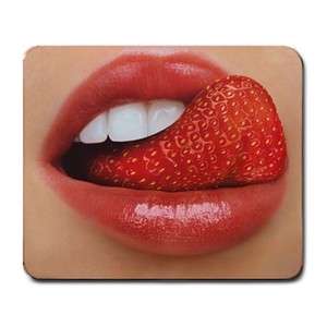 Woman with Strawberry Tongue Licking Lips Mouse Pad  