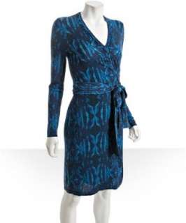 Diane Von Furstenberg bug shell blue printed wool Linda wrap dress 