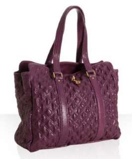 style #311847501 purple quilted python embossed leather Leon tote