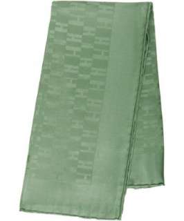 Hermes green H silk pocket square   