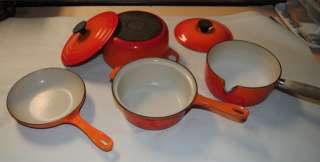 VINTAGE LE CREUSET ENAMEL COOKWARE 6 PIECE SET FLAME  