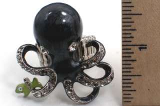 New Octopus Crystal Adjustable Ring Enamel Grey  