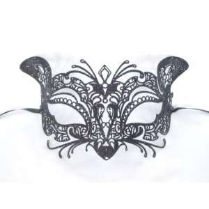 Black Glitter Cat Metallo Laser Cut Metal Venetian Masquerade Mask